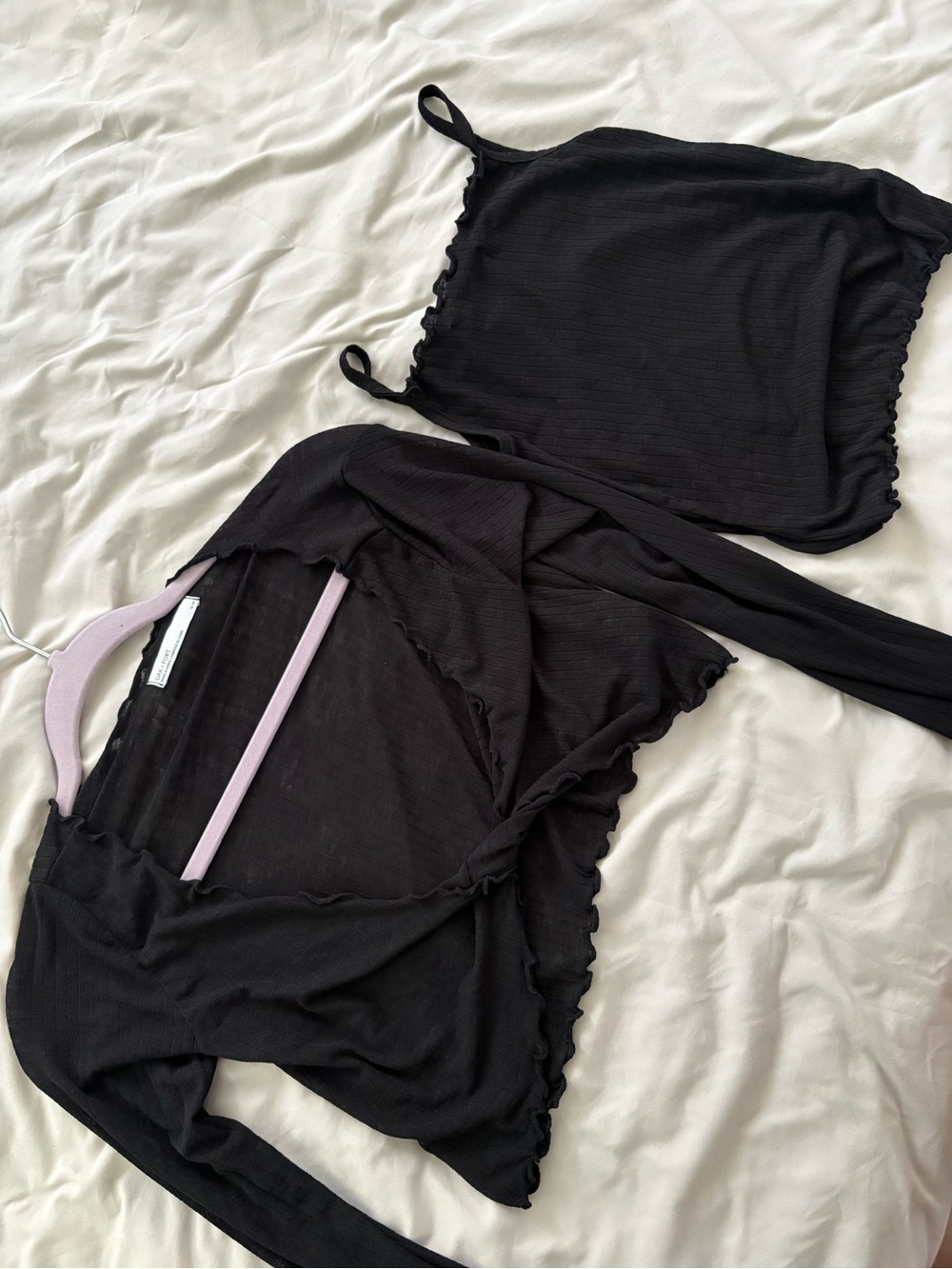 Oak and fort Black Ribbed Two-Piece Crop Top Set
